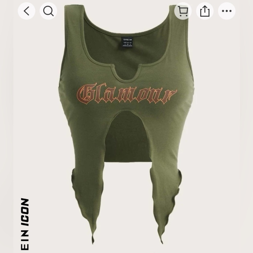 SHEIN army green graphic split hem tank